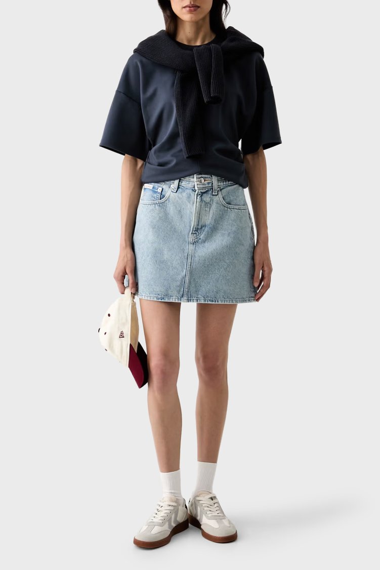 Calvin Klein Logolu Oversize Yuvarlak Yaka LV047G235GCGE Kadın T Shirt LV047G235G CGE LACİVERT - Calvin Klein (1)