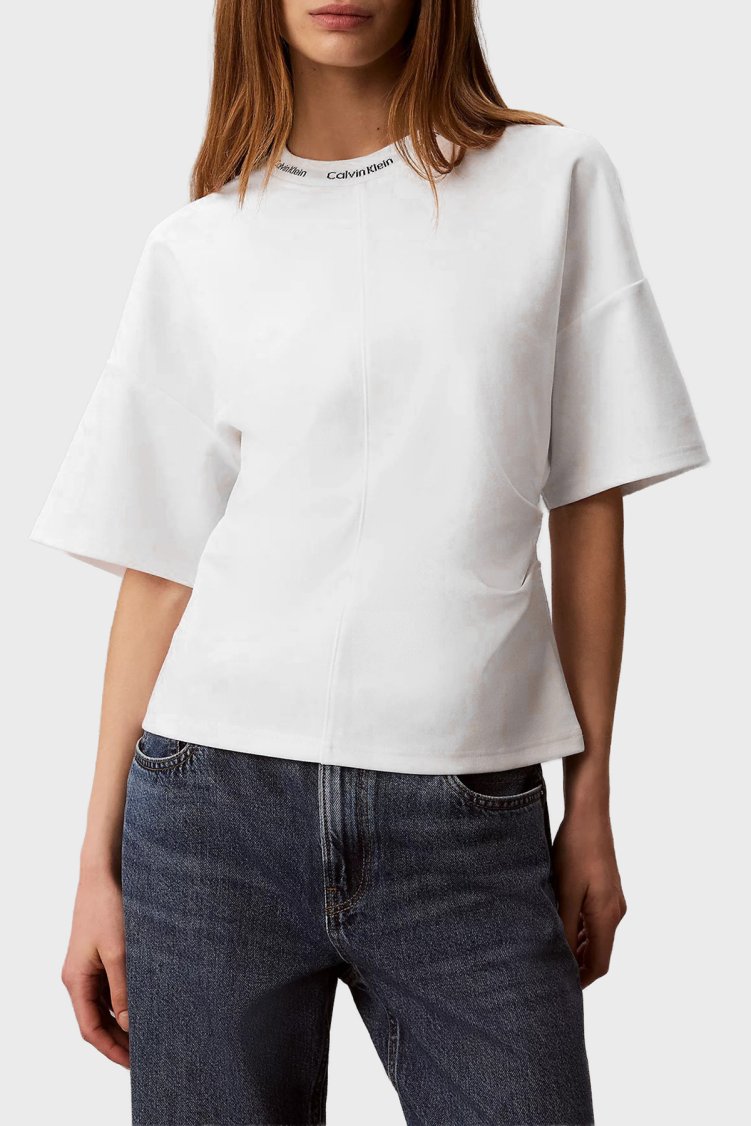 Calvin Klein Logolu Oversize Yuvarlak Yaka LV047G235GYAF Kadın T Shirt LV047G235G YAF Beyaz - Calvin Klein (1)