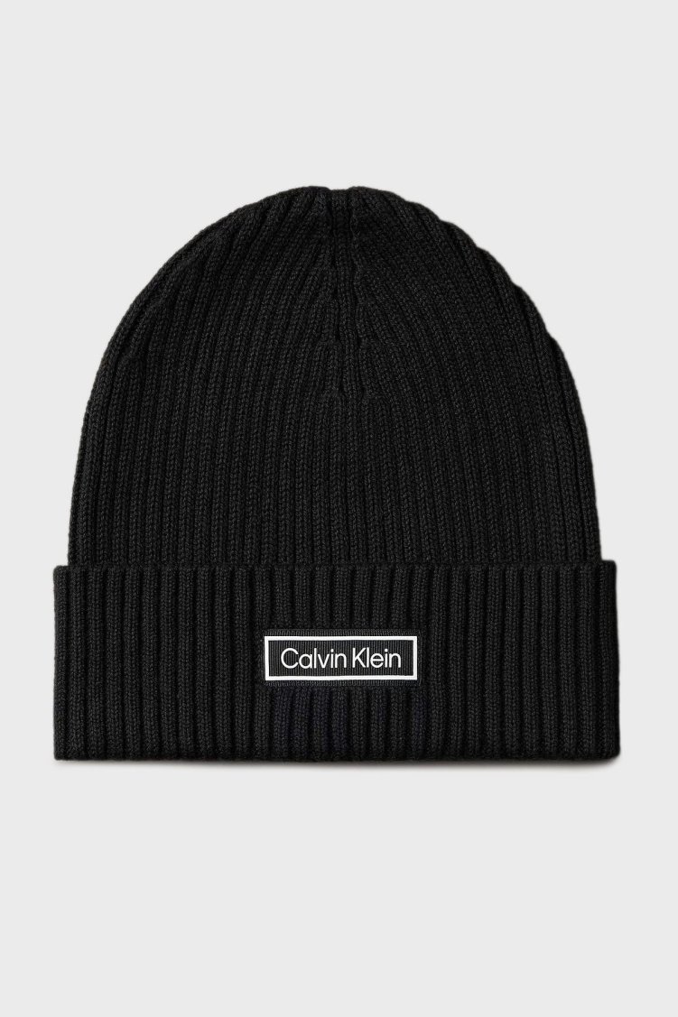 Calvin Klein Logolu Pamuk ve Kaşmir Karışımlı Örme LV04D8053GUB1 Erkek Bere LV04D8053G UB1 SİYAH - Calvin Klein