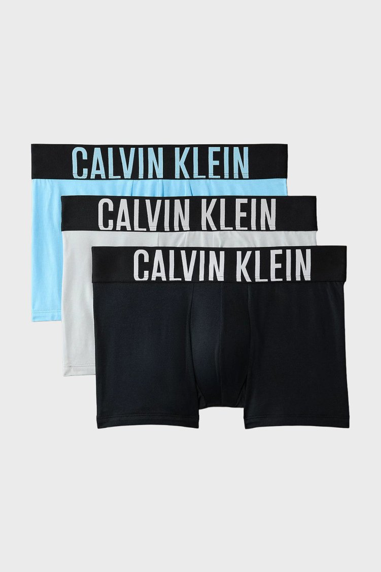 Calvin Klein Logolu Pamuklu 3 Pack 000NB3608A53V Erkek Boxer 000NB3608A 53V Siyah-Mavi-Gri - Calvin Klein