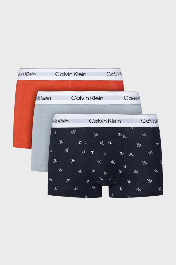 Calvin Klein Logolu Pamuklu 3 Pack LV00NB43894UV Erkek Boxer LV00NB4389 4UV GRİ SİYAH FUŞYA - Calvin Klein