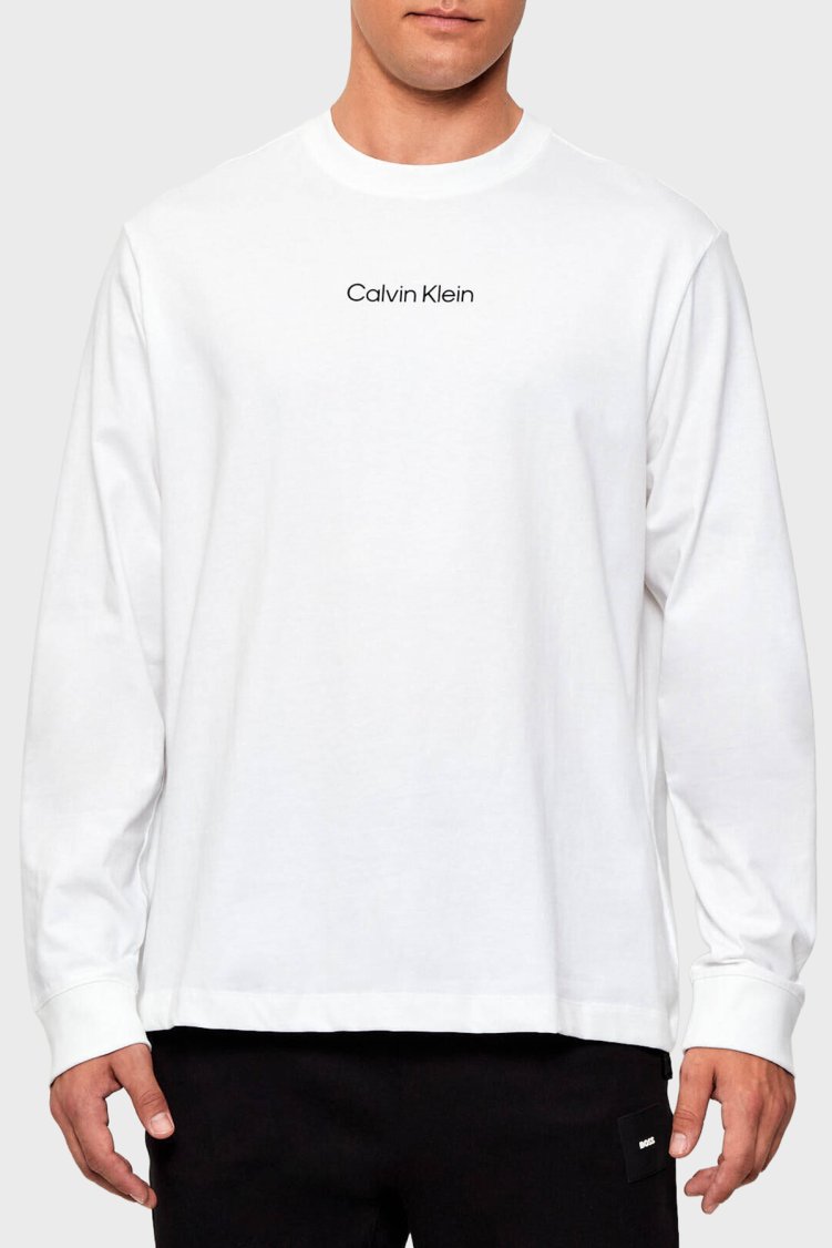 Calvin Klein Logolu Pamuklu Bisiklet Yaka LV04LD232GYAF Erkek T Shirt LV04LD232G YAF Beyaz - Calvin Klein