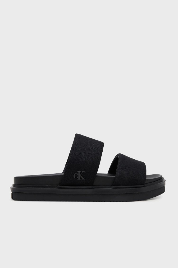 Calvin Klein Logolu Pamuklu Çift Bantlı YM0YM012220GJ Erkek Sandalet YM0YM01222 0GJ SİYAH - Calvin Klein