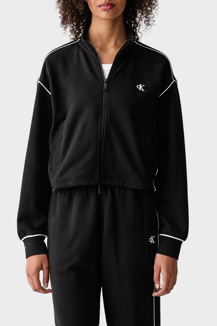 Calvin Klein Logolu Pamuklu Dik Yaka Fermuarlı LV047H217GUB1 Kadın Sweat LV047H217G UB1 Siyah - Calvin Klein