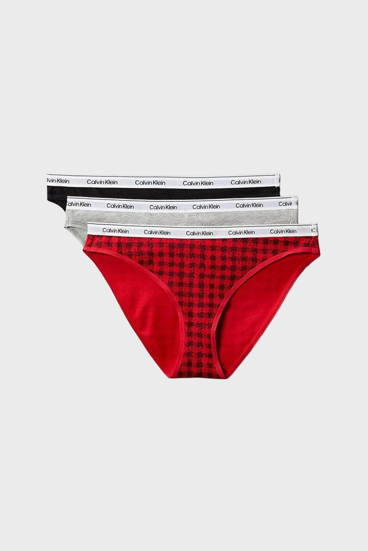 Calvin Klein Logolu Pamuklu Düşük Bel 3 Pack 000QD5207E31W Kadın Külot 000QD5207E 31W Siyah-Kırmızı-Gri - Calvin Klein
