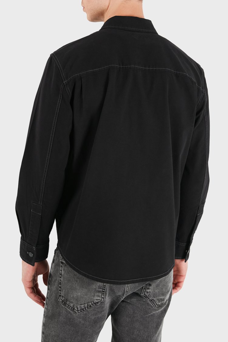 Calvin Klein Logolu Pamuklu Göğüs Cepli LV04RG407GUB1 Erkek Gömlek LV04RG407G UB1 Siyah - Calvin Klein (1)