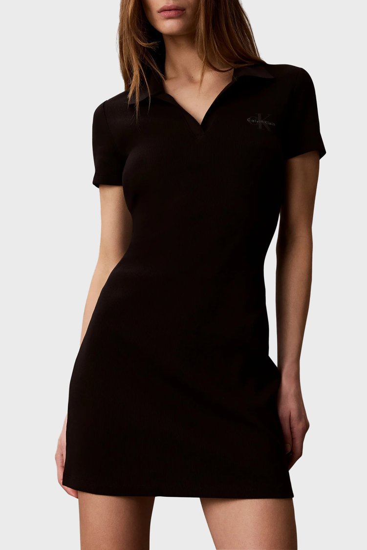 Calvin Klein Logolu Pamuklu Polo Yaka Mini LV047G237GUB1 Kadın Elbise LV047G237G UB1 SİYAH - Calvin Klein