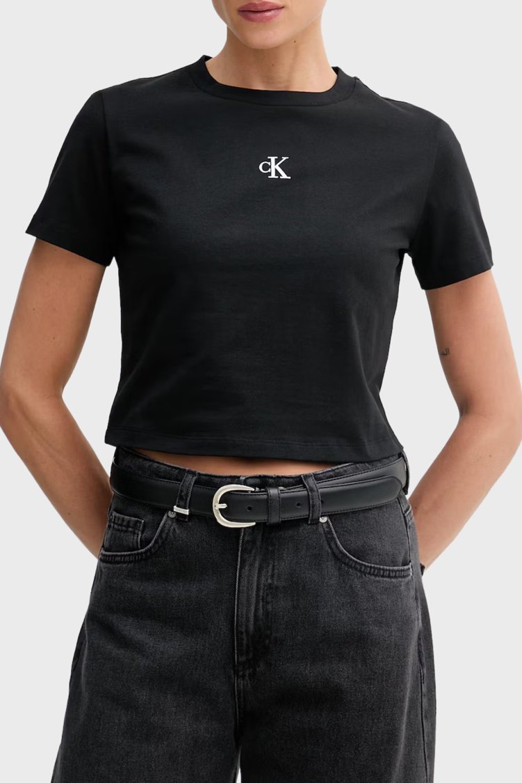 Calvin Klein Logolu Pamuklu Regular Fit Bisiklet Yaka LV047AB213UB1 Kadın T Shirt LV047AB213 UB1 SİYAH - Calvin Klein