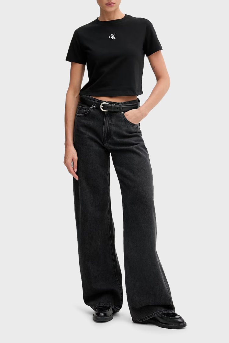 Calvin Klein Logolu Pamuklu Regular Fit Bisiklet Yaka LV047AB213UB1 Kadın T Shirt LV047AB213 UB1 SİYAH - Calvin Klein (1)