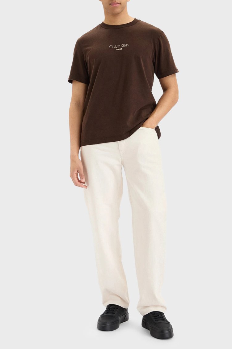 Calvin Klein Logolu Pamuklu Regular Fit Bisiklet Yaka LV04RB824GTO2 Erkek T Shirt LV04RB824G TO2 KAHVE - Calvin Klein (1)