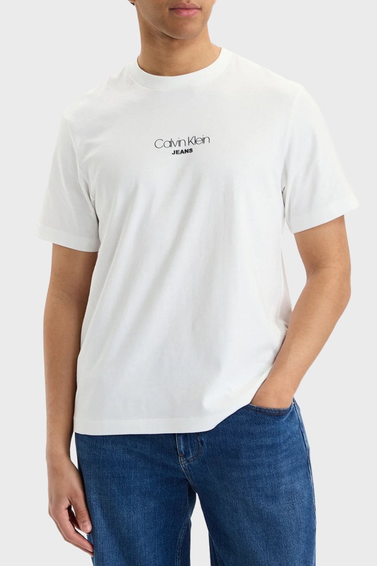 Calvin Klein Logolu Pamuklu Regular Fit Bisiklet Yaka LV04RB824GYAF Erkek T Shirt LV04RB824G YAF BEYAZ - Calvin Klein