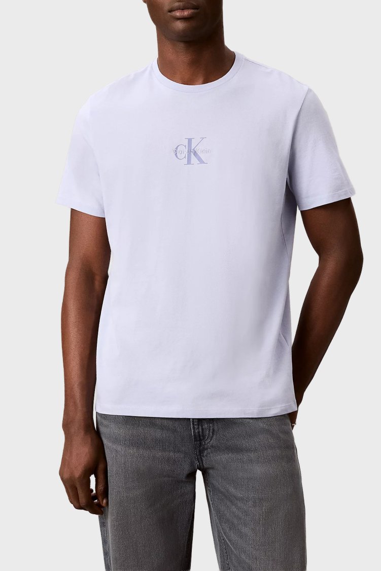 Calvin Klein Logolu Pamuklu Regular Fit Bisiklet Yaka LV04RB866GTKF Erkek T Shirt LV04RB866G TKF LİLA - Calvin Klein