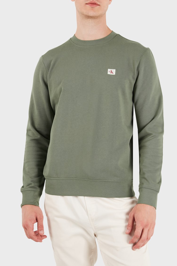 Calvin Klein Logolu Pamuklu Regular Fit Bisiklet Yaka LV04RG268GLDY Erkek Sweat LV04RG268G LDY Haki - Calvin Klein