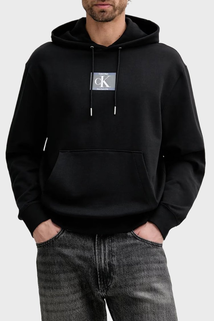 Calvin Klein Logolu Pamuklu Regular Fit Kapüşonlu LV04RC286GUB1 Erkek Sweat LV04RC286G UB1 SİYAH - Calvin Klein