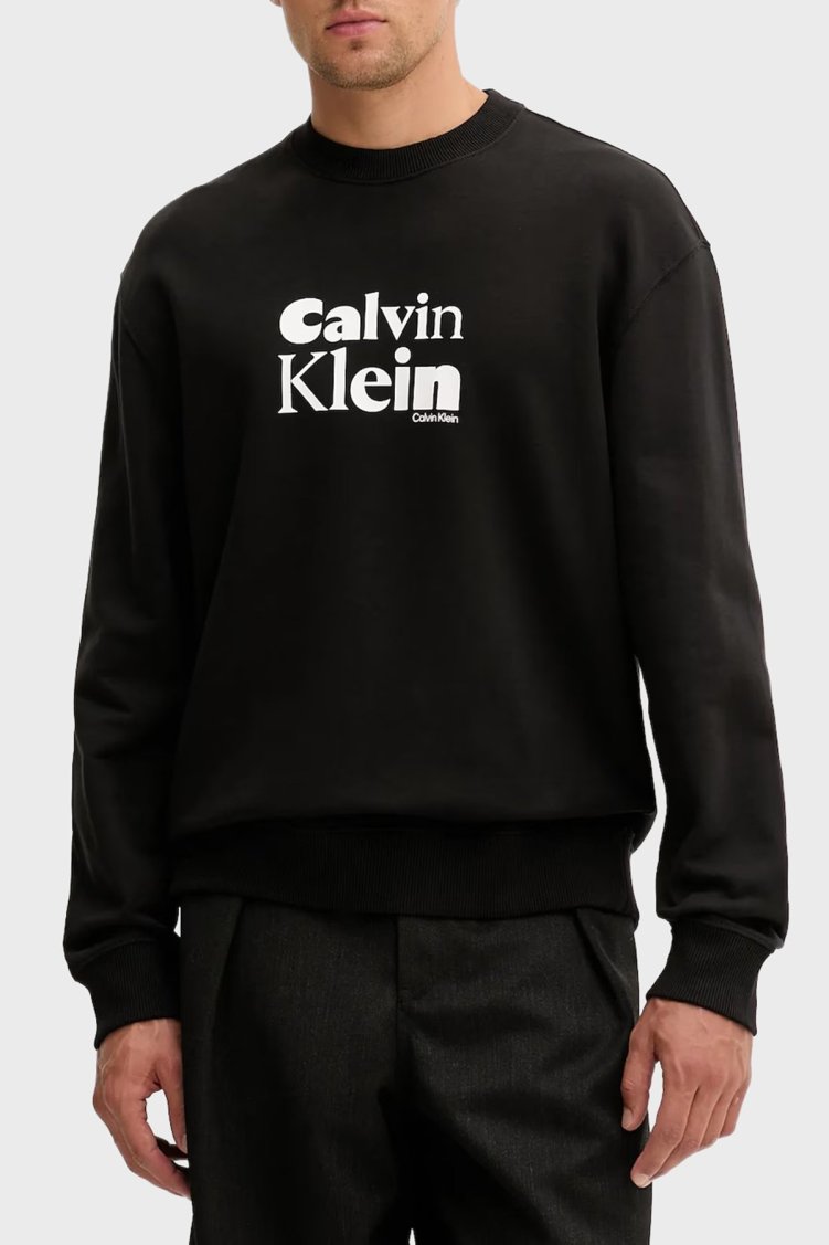 Calvin Klein Logolu Pamuklu Relaxed Fit Bisiklet Yaka LV04LD242GUB1 Erkek Sweat LV04LD242G UB1 SİYAH - Calvin Klein