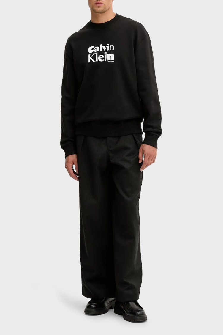 Calvin Klein Logolu Pamuklu Relaxed Fit Bisiklet Yaka LV04LD242GUB1 Erkek Sweat LV04LD242G UB1 SİYAH - Calvin Klein (1)