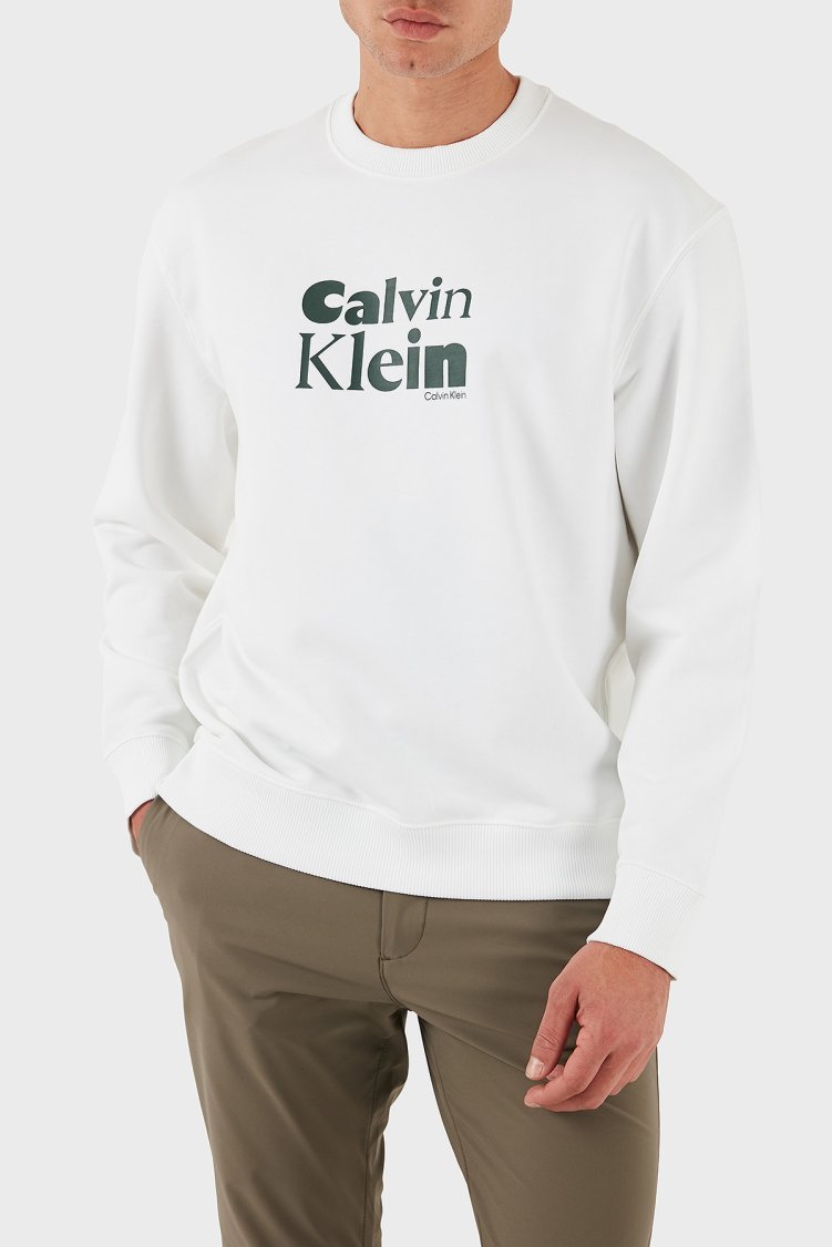 Calvin Klein Logolu Pamuklu Relaxed Fit Bisiklet Yaka LV04LD242GYAF Erkek Sweat LV04LD242G YAF BEYAZ - Calvin Klein
