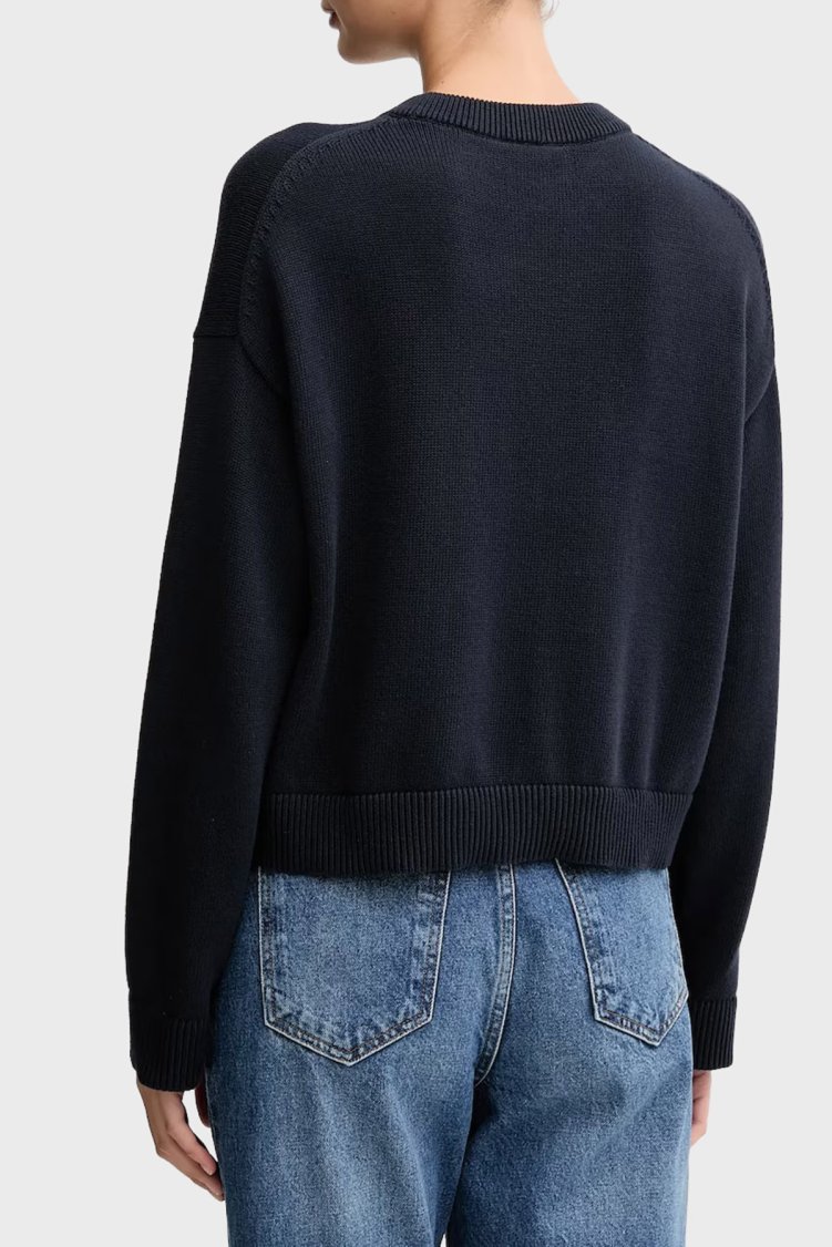 Calvin Klein Logolu Pamuklu Relaxed Fit Bisiklet Yaka Örme LV047D304GCEF Bayan Kazak LV047D304G CEF LACİVERT - Calvin Klein (1)