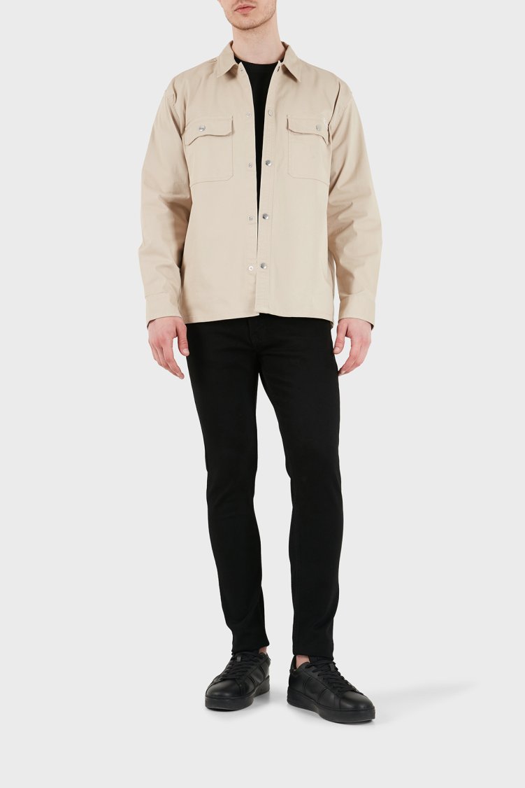 Calvin Klein Logolu Pamuklu Relaxed Fit Göğüs Cepli LV04RE103GPF0 Erkek Gömlek LV04RE103G PF0 BEJ - Calvin Klein (1)