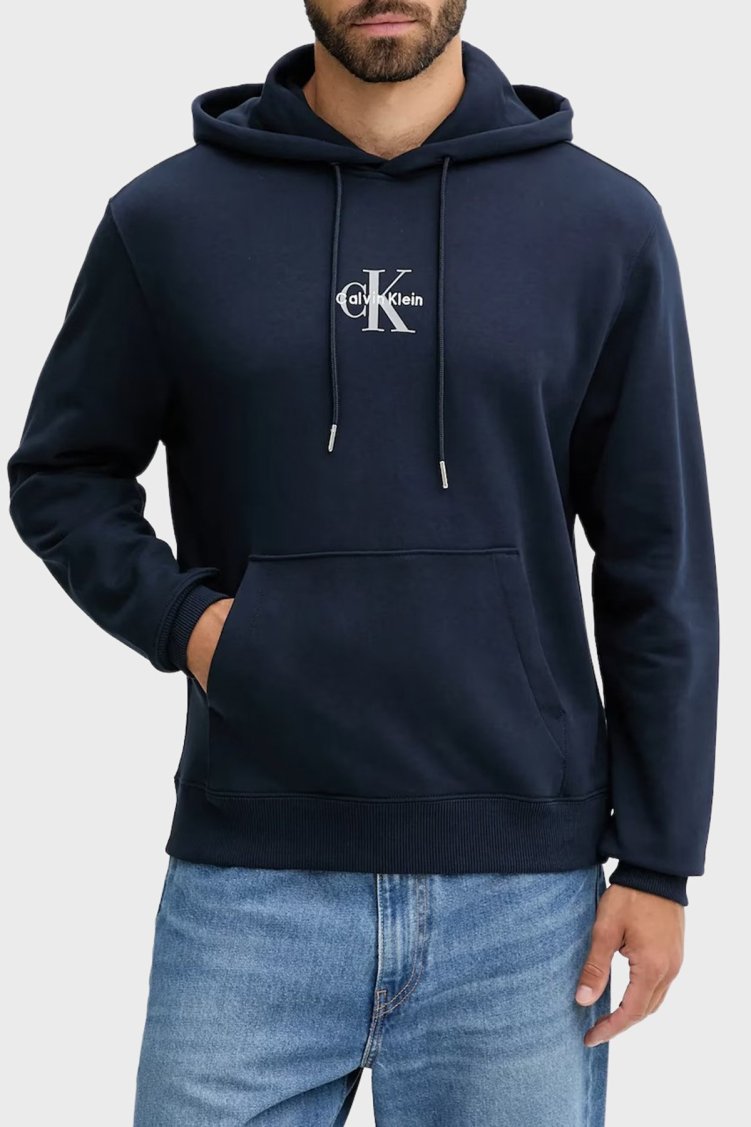 Calvin Klein Logolu Pamuklu Relaxed Fit Kapüşonlu LV04RD243GCEF Erkek Sweat LV04RD243G CEF LACİVERT - Calvin Klein