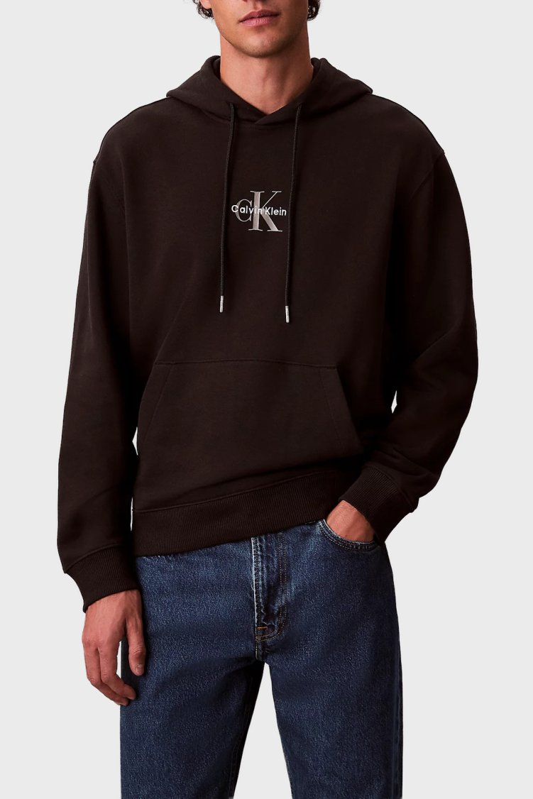 Calvin Klein Logolu Pamuklu Relaxed Fit Kapüşonlu LV04RD243GUB1 Erkek Sweat LV04RD243G UB1 SİYAH - Calvin Klein