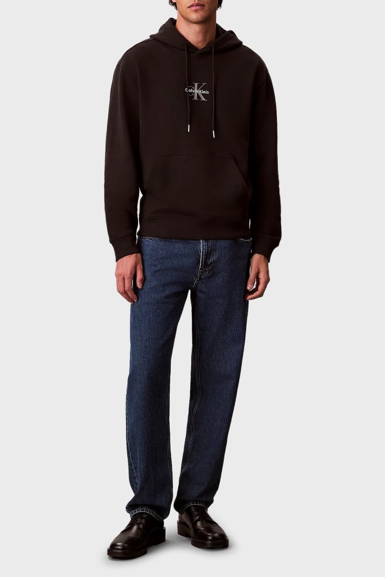 Calvin Klein Logolu Pamuklu Relaxed Fit Kapüşonlu LV04RD243GUB1 Erkek Sweat LV04RD243G UB1 SİYAH - Calvin Klein (1)