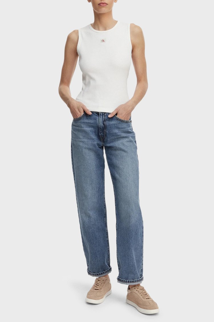 Calvin Klein Logolu Pamuklu Sırt Dekolteli LV047F246GYAF Kadın Top LV047F246G YAF BEYAZ - Calvin Klein (1)