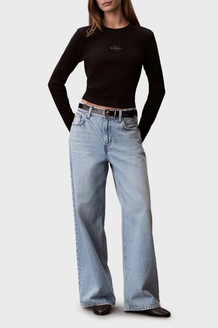 Calvin Klein Logolu Pamuklu Slim Fit Bisiklet Yaka Uzun Kollu LV047A803GUB1 Bayan T Shirt LV047A803G UB1 SİYAH - Calvin Klein (1)