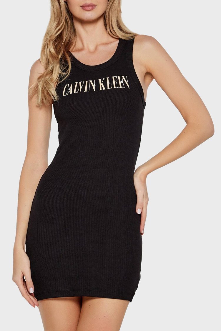 Calvin Klein Logolu Pamuklu Slim Fit Mini Boy J20J225577BEH Kadın Elbise J20J225577 BEH SİYAH - Calvin Klein