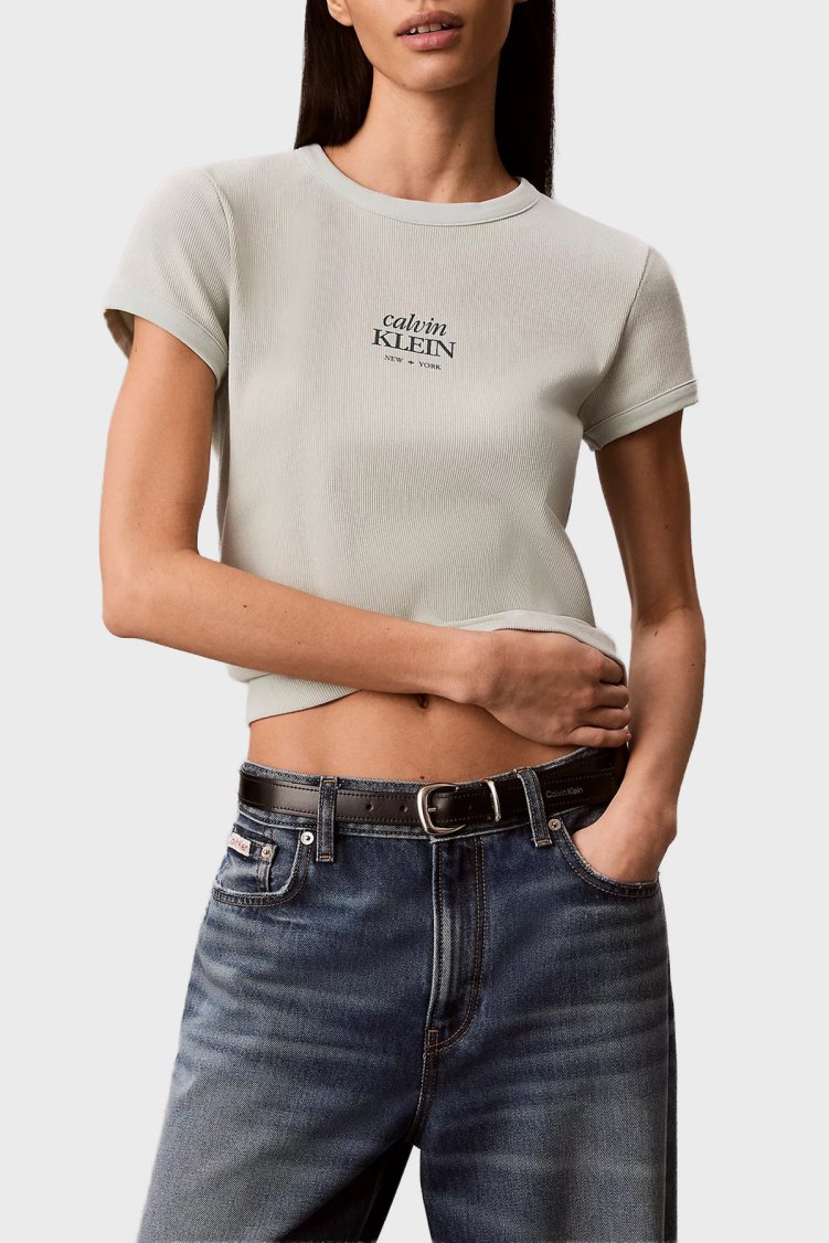 Calvin Klein Logolu Pamuklu Slim Fit Yuvarlak Yaka LV047F240G3Q0 Kadın T Shirt LV047F240G 3Q0 MİNT - Calvin Klein