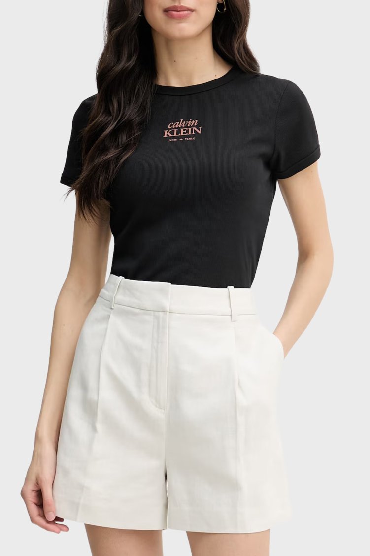 Calvin Klein Logolu Pamuklu Slim Fit Yuvarlak Yaka LV047F240GUB1 Kadın T Shirt LV047F240G UB1 SİYAH - Calvin Klein