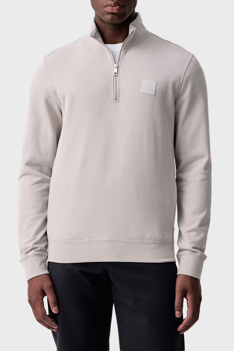 Calvin Klein Logolu Pamuklu Yarım Fermuarlı Dik Yaka LV04LH229GQCF Erkek Sweat LV04LH229G QCF Bej - Calvin Klein