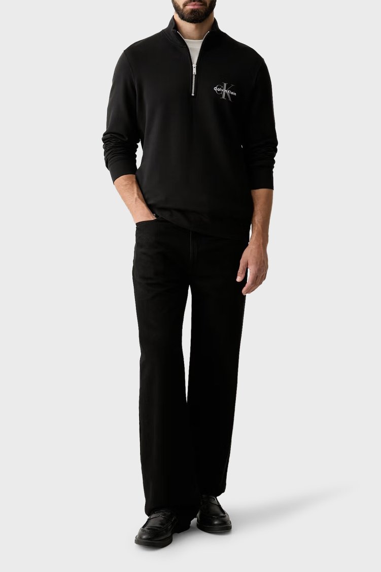Calvin Klein Logolu Pamuklu Yarım Fermuarlı Dik Yaka LV04RG280GUB1 Erkek Sweat LV04RG280G UB1 SİYAH - Calvin Klein (1)