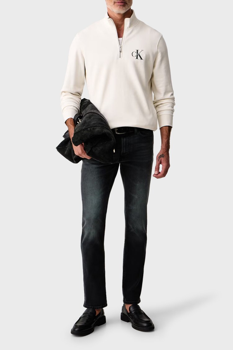 Calvin Klein Logolu Pamuklu Yarım Fermuarlı Dik Yaka LV04RG280GYAS Erkek Sweat LV04RG280G YAS Krem - Calvin Klein (1)