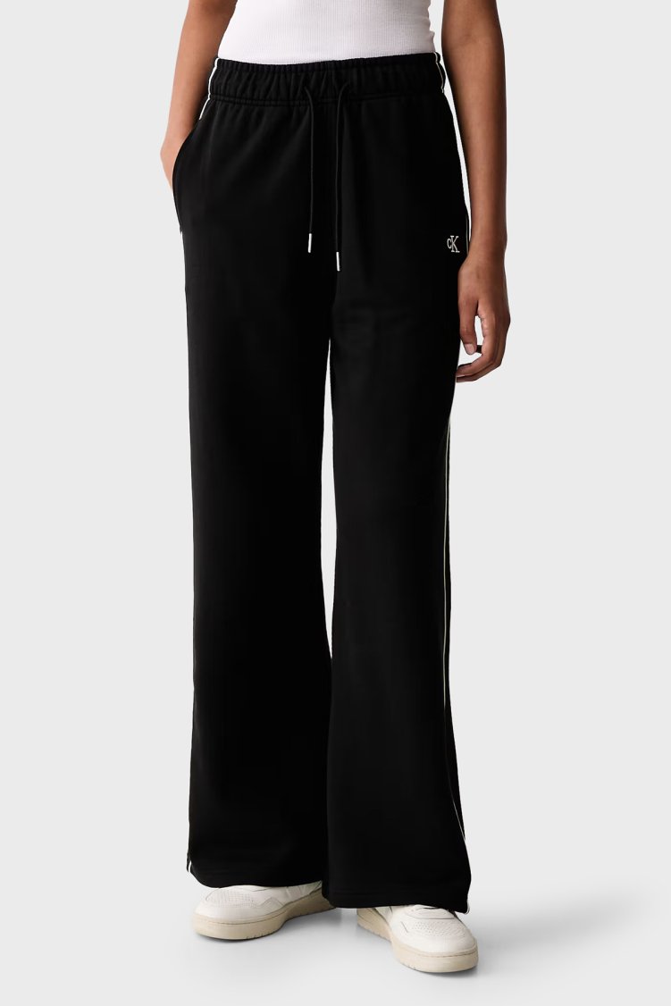Calvin Klein Logolu Pamuklu Yüksek Bel Bol Paça LV047H258GUB1 Kadın Pantolon LV047H258G UB1 Siyah - Calvin Klein