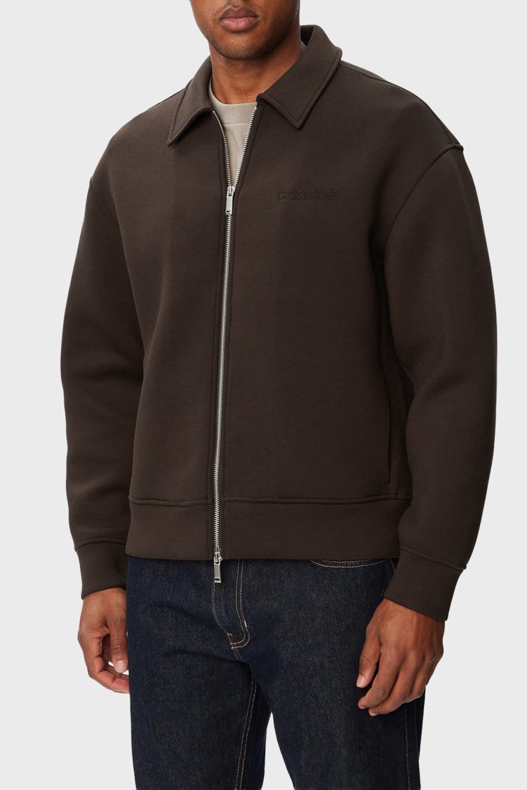 Calvin Klein Logolu Regular Fit Fermuarlı LV04RG227GTO2 Erkek Sweat LV04RG227G TO2 KAHVE - Calvin Klein