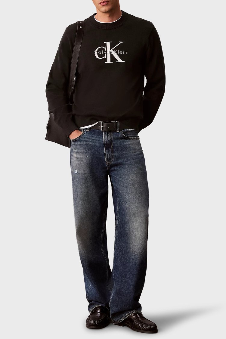 Calvin Klein Logolu Relaxed Fit Bisiklet Yaka LV04RH320GUB1 Erkek Kazak LV04RH320G UB1 Siyah - Calvin Klein (1)