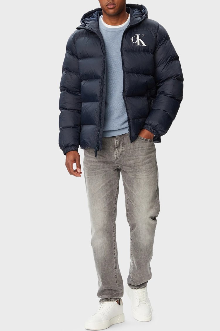 Calvin Klein Logolu Su İtici Kapüşonlu Şişme LV04RG513GCEF Erkek Mont LV04RG513G CEF Lacivert - Calvin Klein (1)