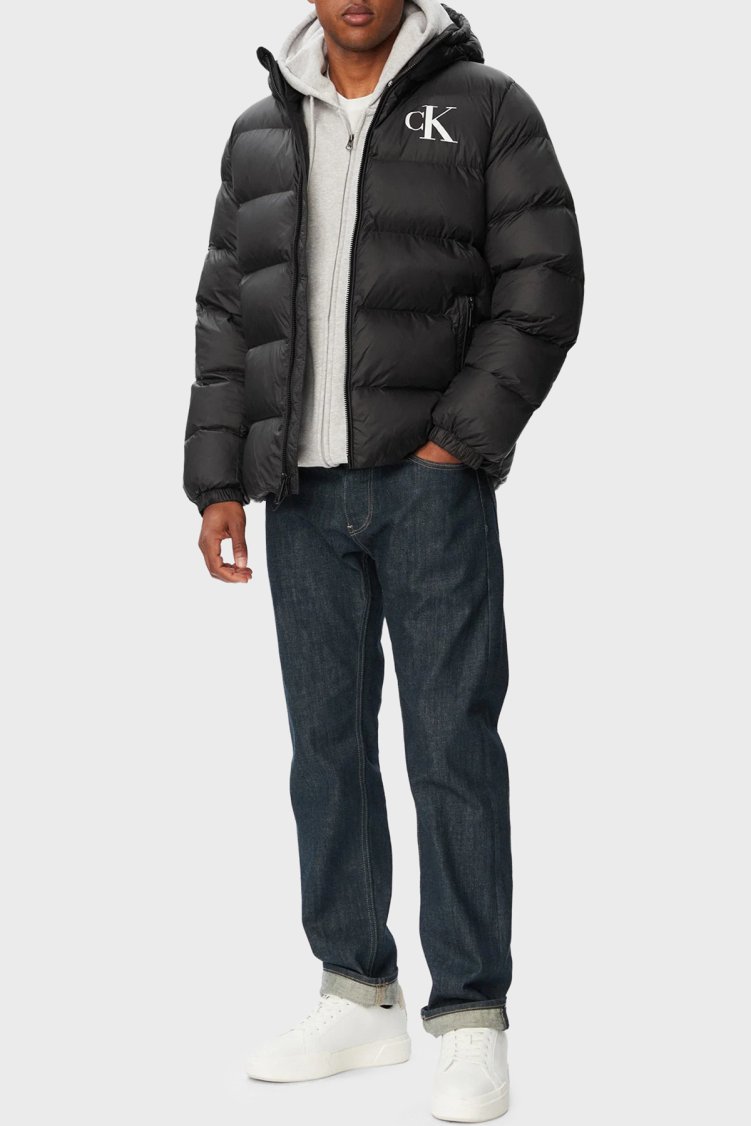 Calvin Klein Logolu Su İtici Kapüşonlu Şişme LV04RG513GUB1 Erkek Mont LV04RG513G UB1 Siyah - Calvin Klein (1)