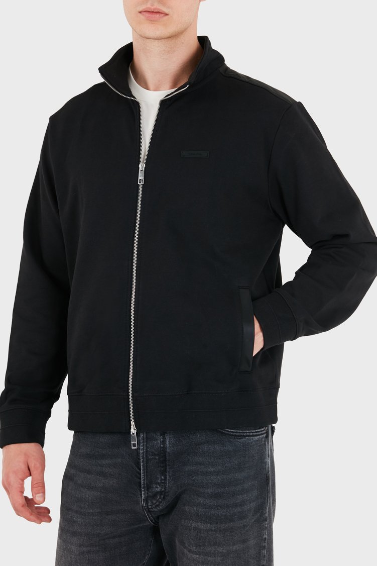 Calvin Klein Logolu Su İtici Relaxed Fit Dik Yaka Fermuarlı Erkek Sweat LV04LH220G UB1 Siyah - Calvin Klein