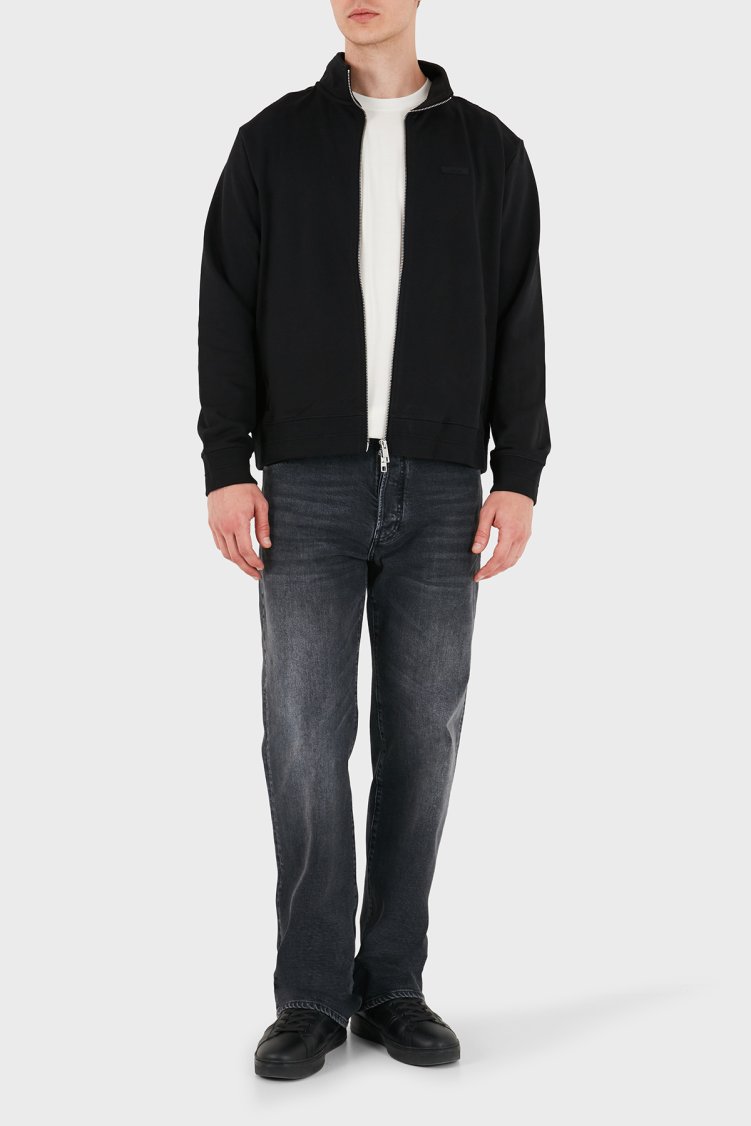 Calvin Klein Logolu Su İtici Relaxed Fit Dik Yaka Fermuarlı Erkek Sweat LV04LH220G UB1 Siyah - Calvin Klein (1)