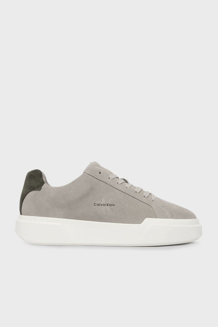 Calvin Klein Logolu Süet Bağcıklı Sneaker YM0YM014530HM Erkek Ayakkabı YM0YM01453 0HM GRİ-YEŞİL - Calvin Klein