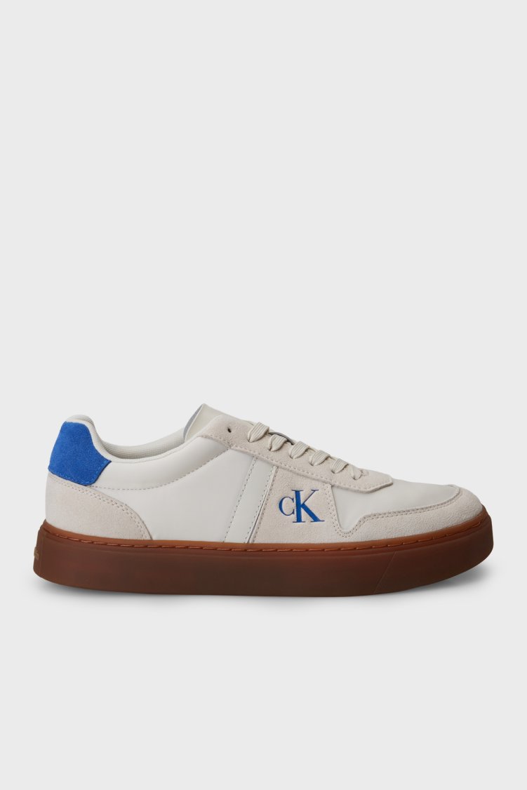 Calvin Klein Logolu Süet Detaylı Sneaker YM0YM013950IO Erkek Ayakkabı YM0YM01395 0IO Gri-beyaz - Calvin Klein