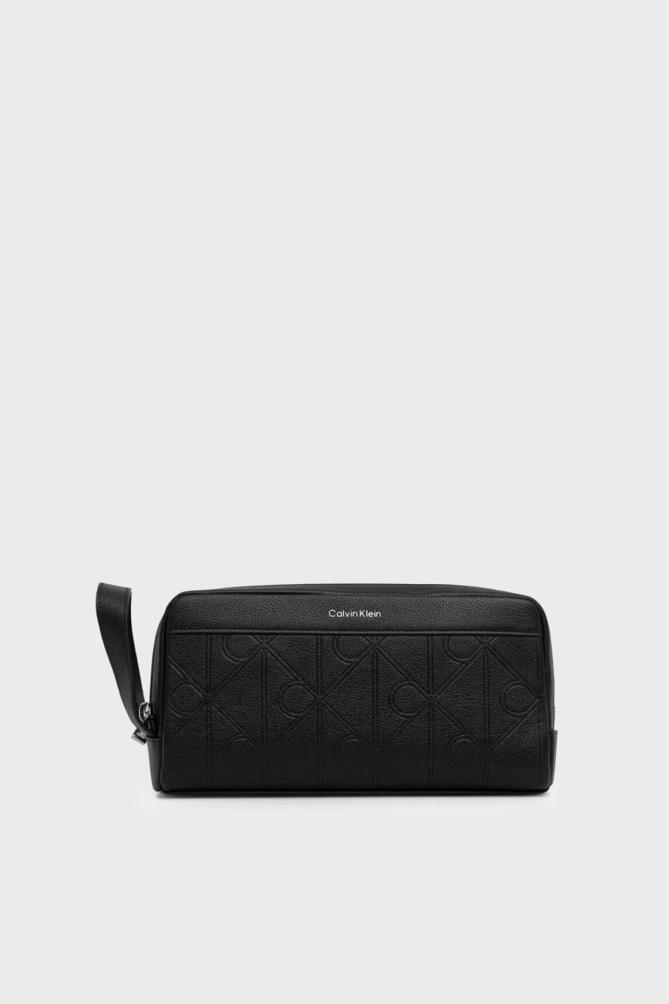 Calvin Klein Logolu Tek Saplı LV04D1219GUB1 Erkek Traş Çantası LV04D1219G UB1 SİYAH - Calvin Klein
