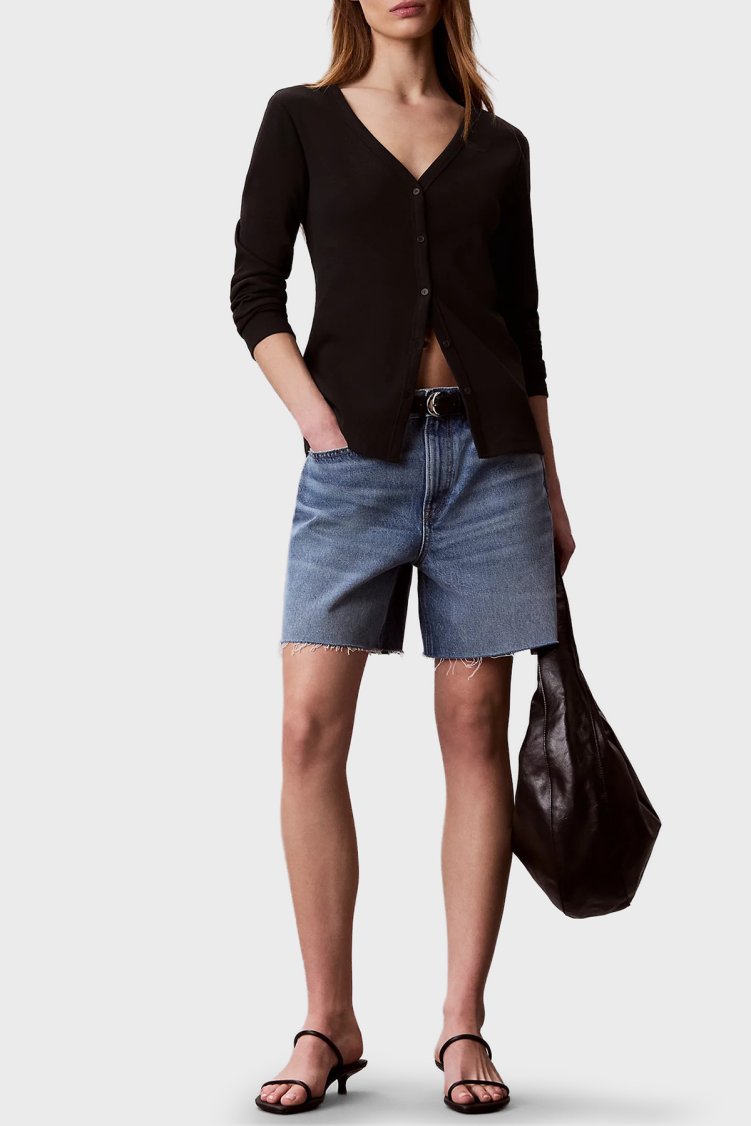Calvin Klein Logolu V Yaka Düğmeli LV047G207GUB1 Kadın Hırka LV047G207G UB1 Siyah - Calvin Klein (1)
