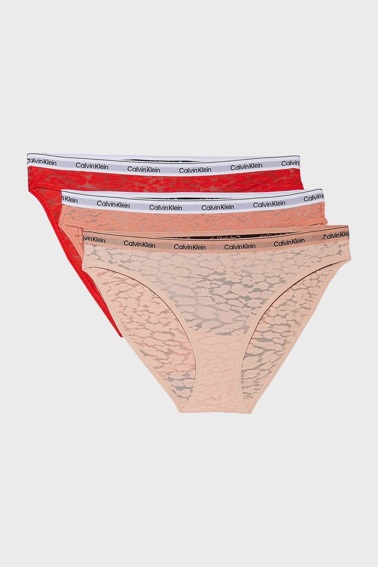 Calvin Klein Logolu Yarı Şeffaf Tanga 3 Pack 000QD5069EW5R Kadın Külot 000QD5069E W5R Pudra-Pembe-Kırmızı - Calvin Klein