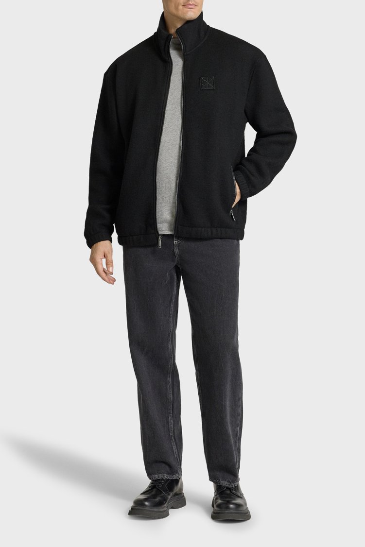 Calvin Klein Logolu Yün Karışımlı Oversize Dik Yaka Fermuarlı LV04LD218GUB1 Erkek Ceket LV04LD218G UB1 SİYAH - Calvin Klein