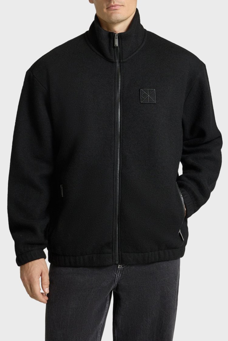 Calvin Klein Logolu Yün Karışımlı Oversize Dik Yaka Fermuarlı LV04LD218GUB1 Erkek Ceket LV04LD218G UB1 SİYAH - Calvin Klein (1)