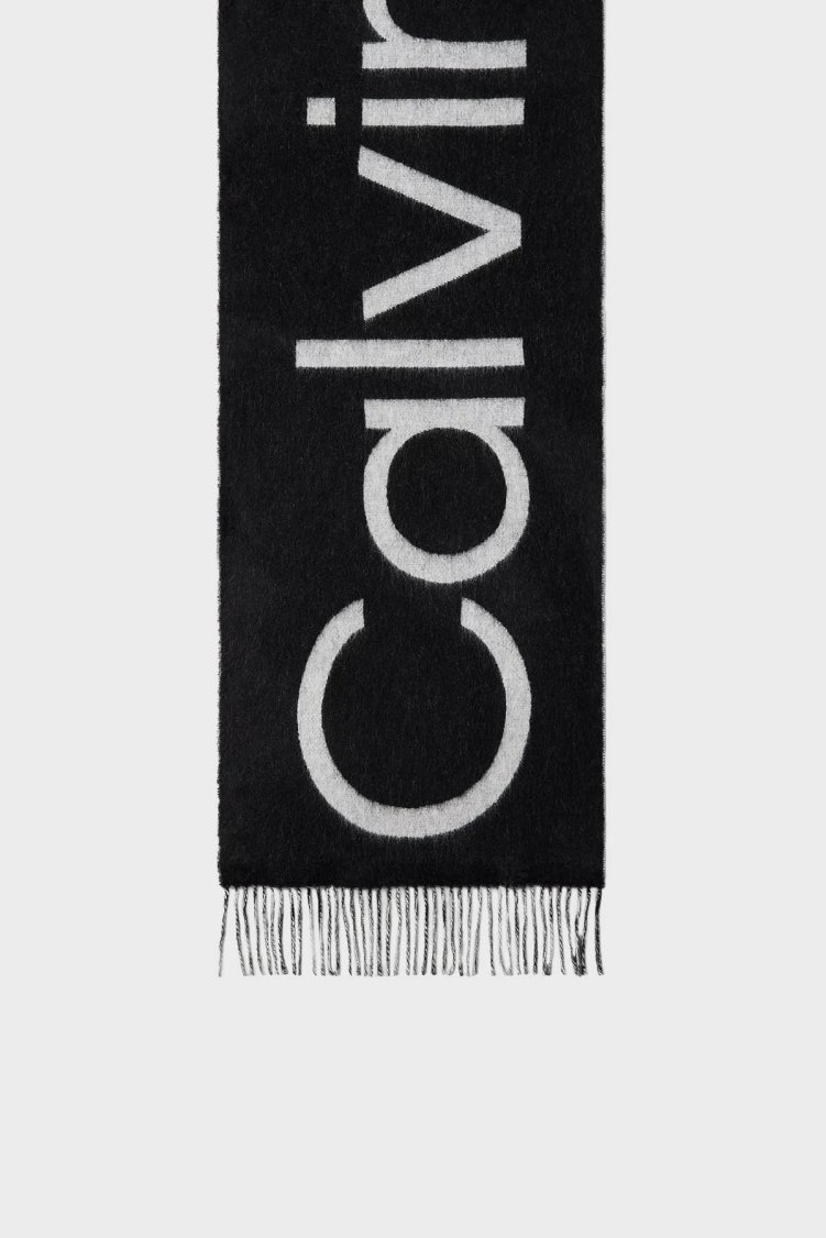 Calvin Klein Logolu Yünlü LV04D8026GUB1 Erkek Atkı LV04D8026G UB1 SİYAH - Calvin Klein