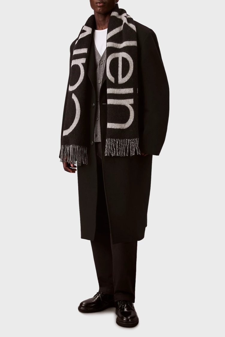 Calvin Klein Logolu Yünlü LV04D8026GUB1 Erkek Atkı LV04D8026G UB1 SİYAH - Calvin Klein (1)